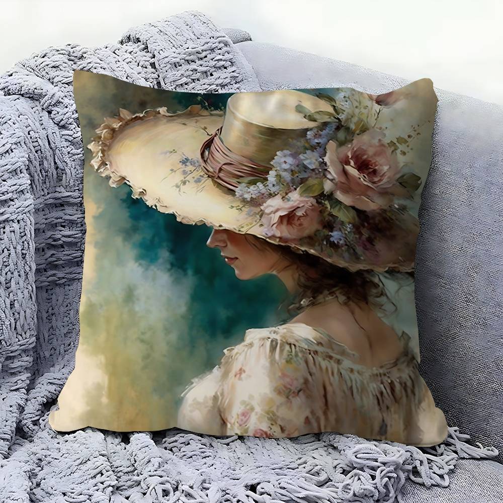 

Женщина и цветы Искусство Масляная живопись Персонализированная картина Текст Домашние декоративные подушки Хозяйственные подарки 45x45см 16x16Inch