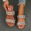 Women'S Wide Width Fashion Flat Sandals - Summer Beach Shoes with Sparkling Rhinestone Accents, Non-Slip Rubber Sole, Comfortable Open-Toe Design
