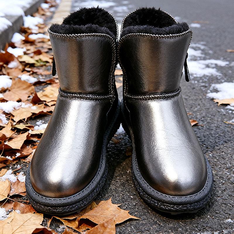 Fleece, Thickened Warm and Cold-resistant Northeast Cotton Shoes, New Leather Waterproof and Non-slip Snow Boots for Women In Winter 2025