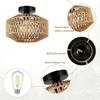 French Farmhouse Retro Chandelier – Handwoven Straw & Jute Shade with Wrought Iron Frame, Rustic Ceiling Lighting for Cafés