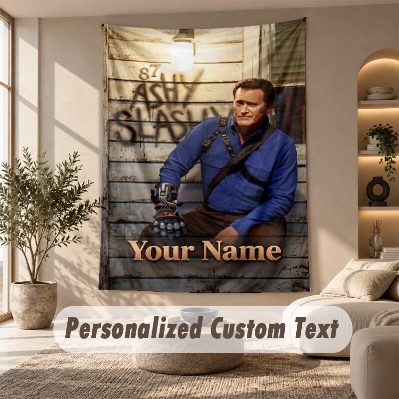Tapestry Custom Name Text, Wall Hanging Tapestry Home Room DecorEvil Dead Ash Williams