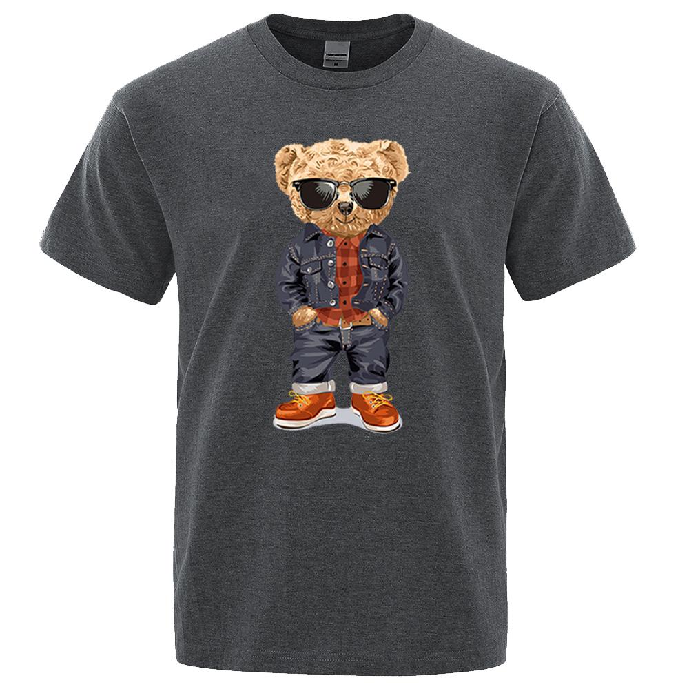 Cowboy Ted Bear With Hands In Pockets Men T Shirts Loose Summer Streetwear Casual Tee Clothes T-Shirts Cotton Breathable Tops