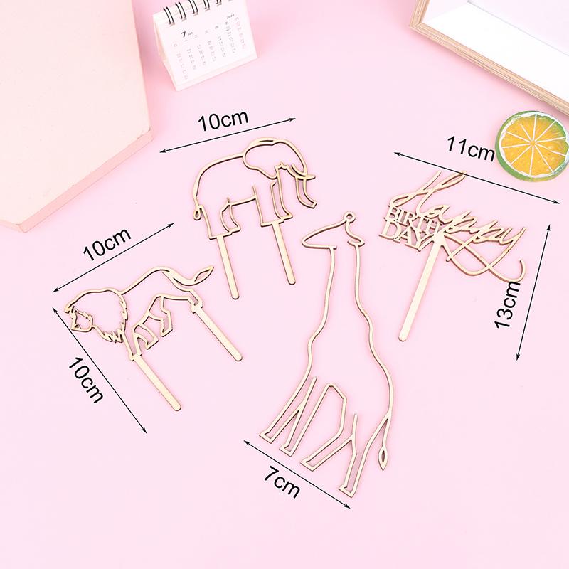 4Pcs  Animal Theme Happy Birthday Acrylic Wood Cake Topper Giraffe Cake Toppers