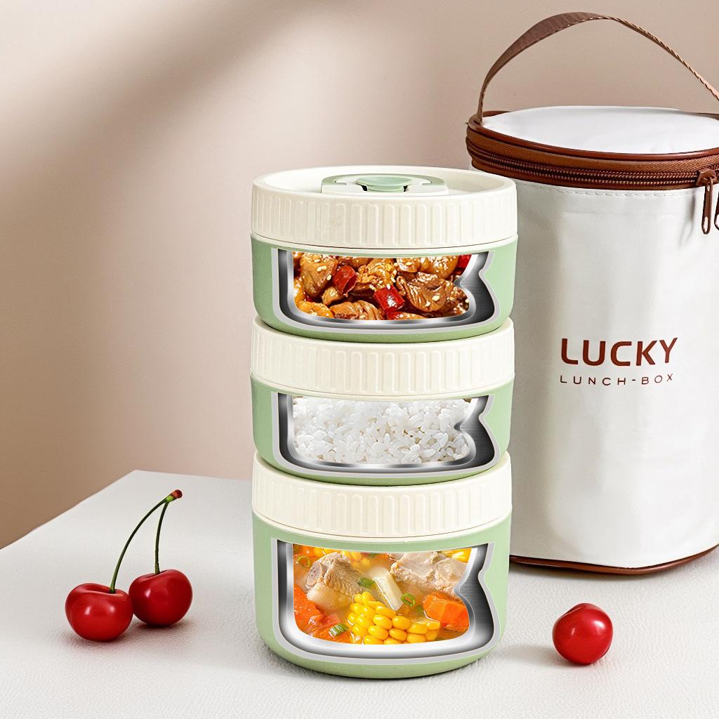 WORTHBUY Microwave 304 Stainless Steel Insulated Lunch Box With Handle Cute Food Container Kid Student Portable Sealed Bento Box