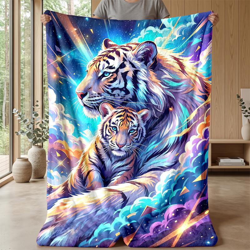 Tiger Dance in Jungle Theme blanket Lightweight Warm Flannel Blanket Decorative Throw Blanket for Home Decoration