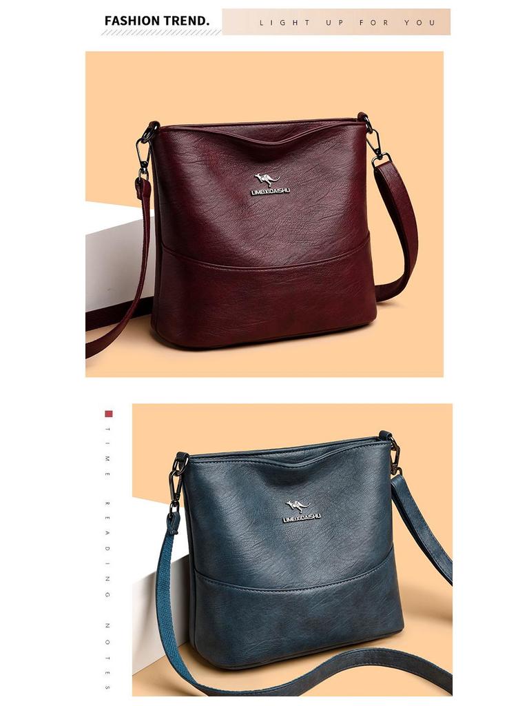High-End Women's Soft Leather Large Capacity Bucket Bag - Fashionable and Practical Crossbody for Middle-Aged Mothers