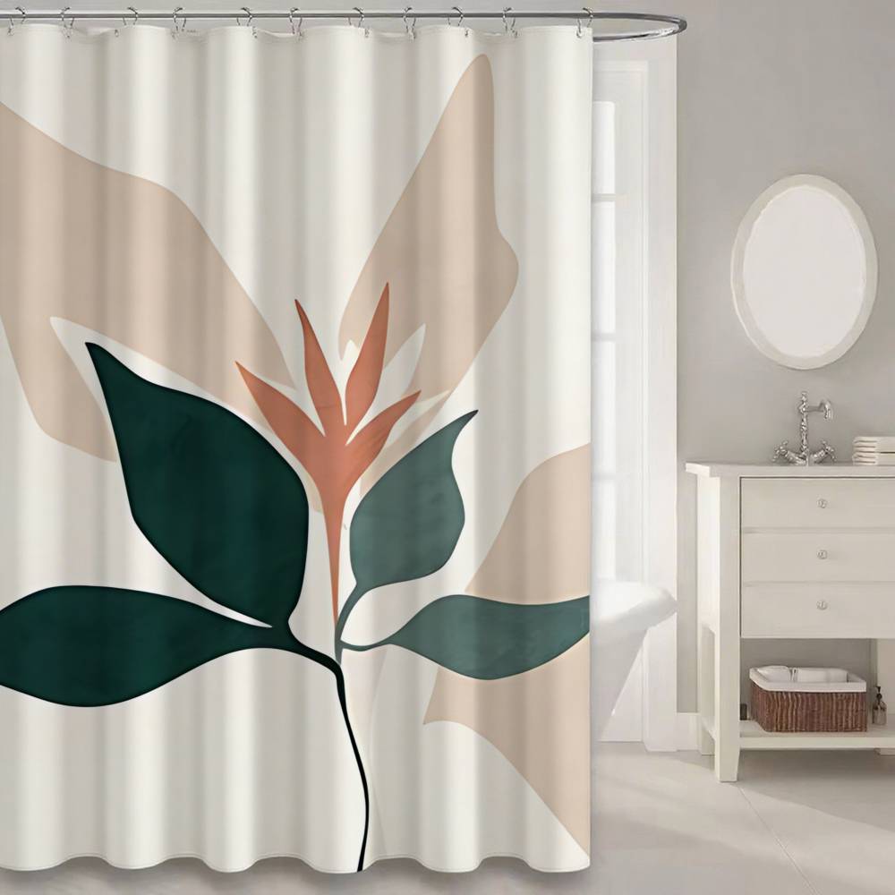 Orange Bohemian Leaves Shower Curtain, Bathroom Decorative Shower Curtain, Waterproof Curtain With Hooks