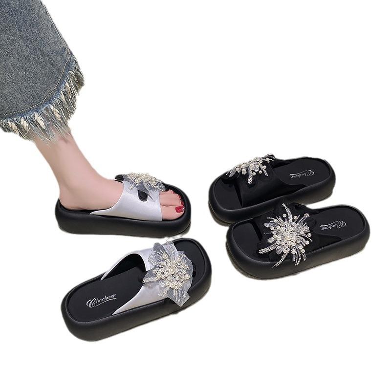 Thick-bottomed Cool Slippers Women's Summer Wear Fashion Fairy Style Soft-bottomed Flower Slippers New High-end Heightening Sandals