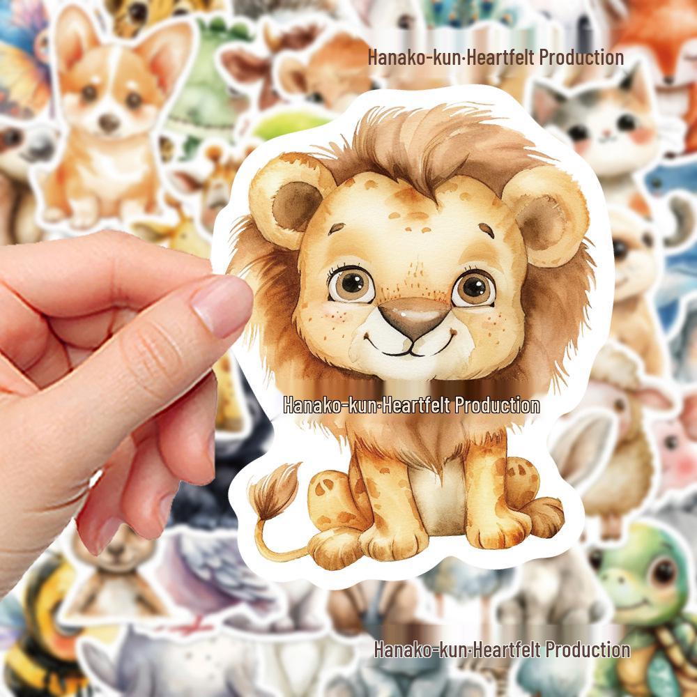 50 Cute Watercolor Cartoon Animal Stickers for Notebooks, Phone Cases, and Journals