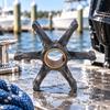Neoprene Outboard Motor Water Pump Impeller with Keyed Brass Sleeve, Six Radially Arranged Blades and Reference Numbers 379475 and 777130