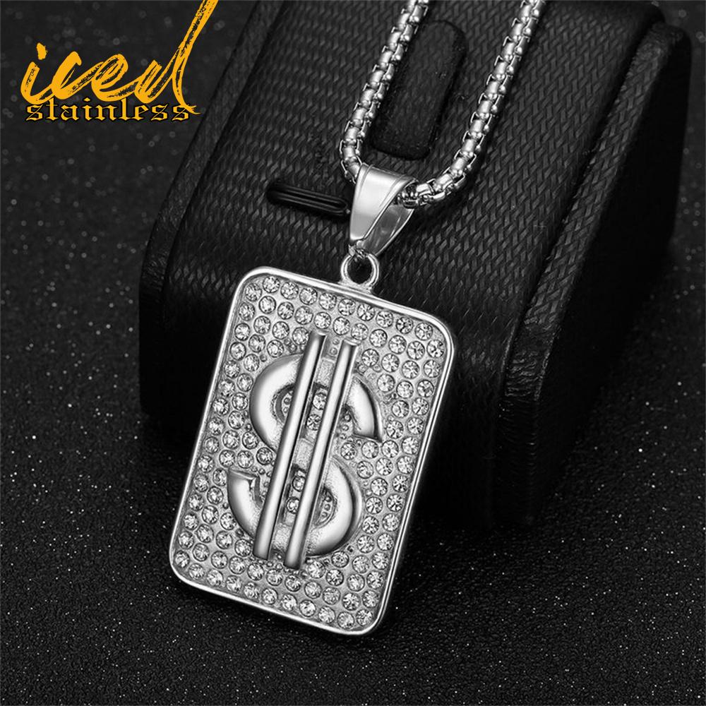 Iced Stainless No Fade Titanium Steel US Dallors Pendant Necklaces for Men Women Punk Rock Hip Hop Jewelry
