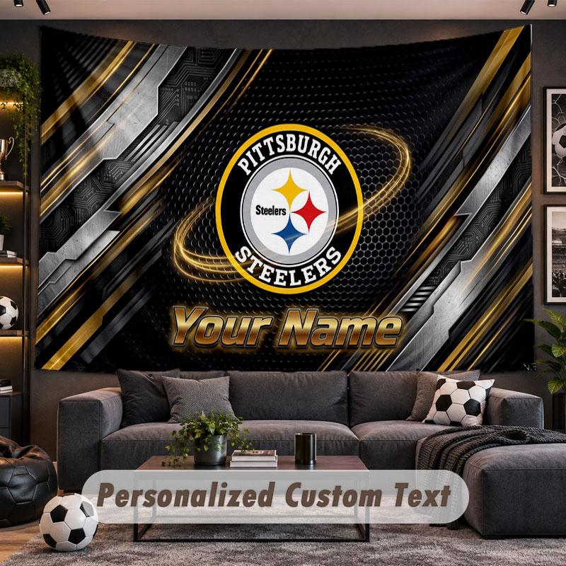 Wall Hanging Tapestry Custom NamePittsburgh Steelers Pattern Personalized Printed Fabric Wall Decor