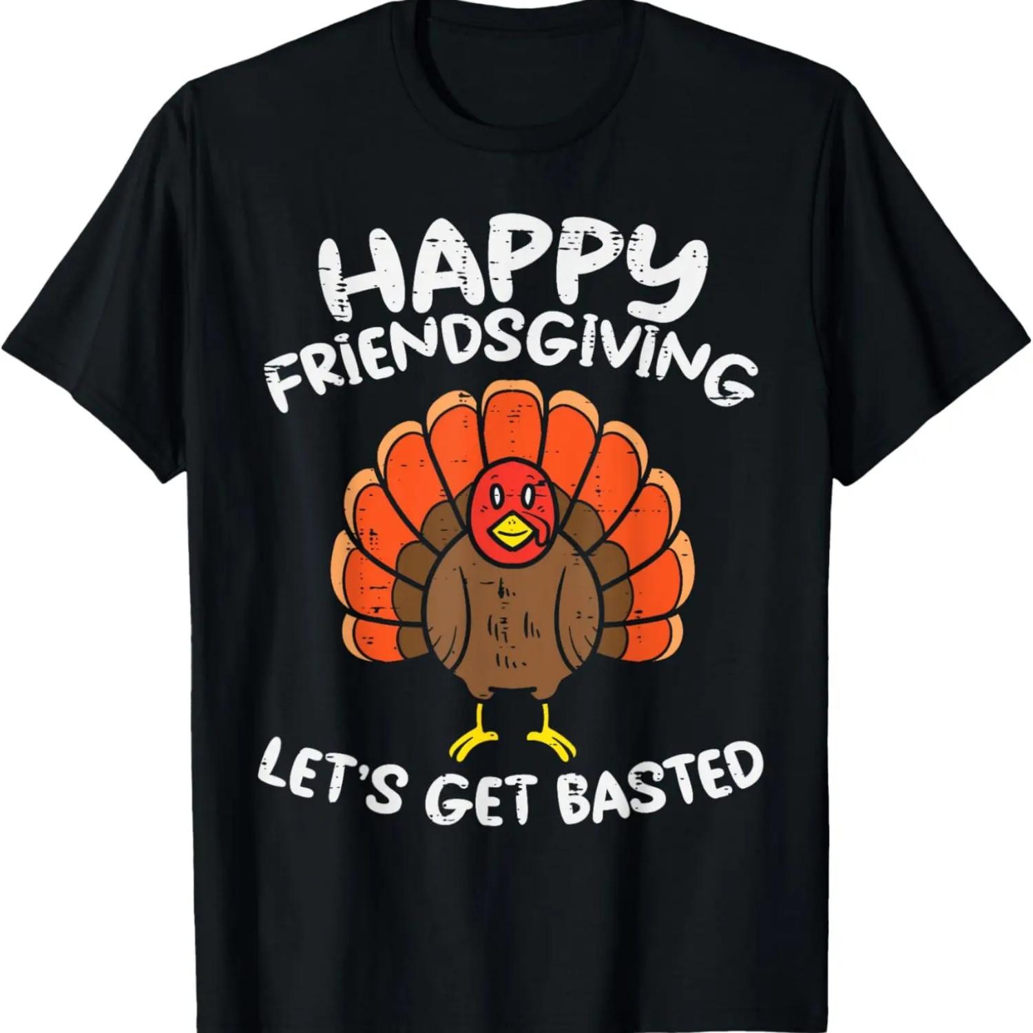 Турция Счастливый День Благодарения Давайте Напьемся Смешная Футболка на День Благодарения S чёрный