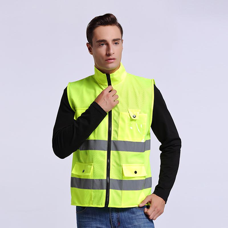 HZYEYO  4-pockets reflective safety vest  high visibility motorcycle warning safety vest running cycling waistcoat D9921 M