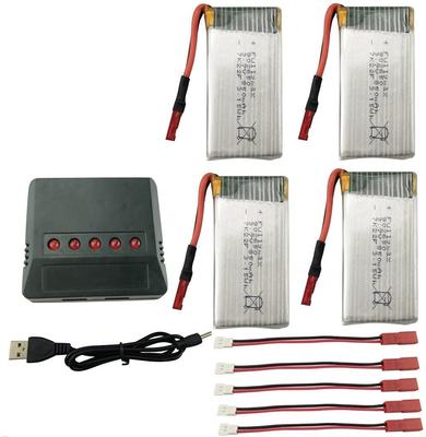 LiPo Battery Kit 4x 3.7V 850mAh with USB Charger | Compatible with Syma X56, X56W, X54HW, X54HC 50x26x9 Mm