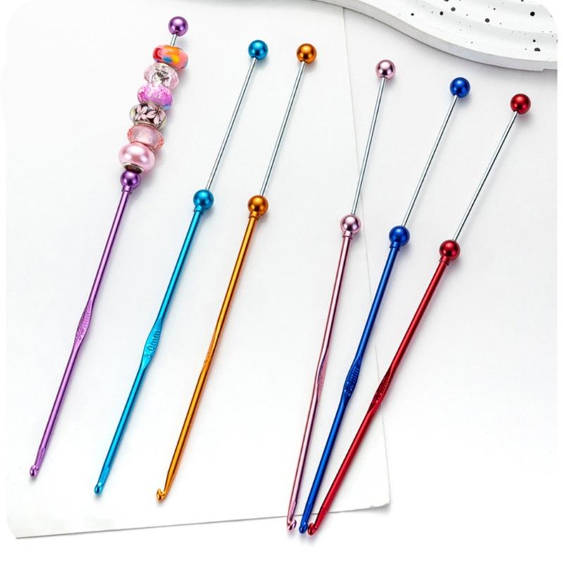 5 Pcs Beads Crochet Hook Set Metal Crochet Needle Handmade Knitting Needle Handmade Crochet Needle for Craft Project