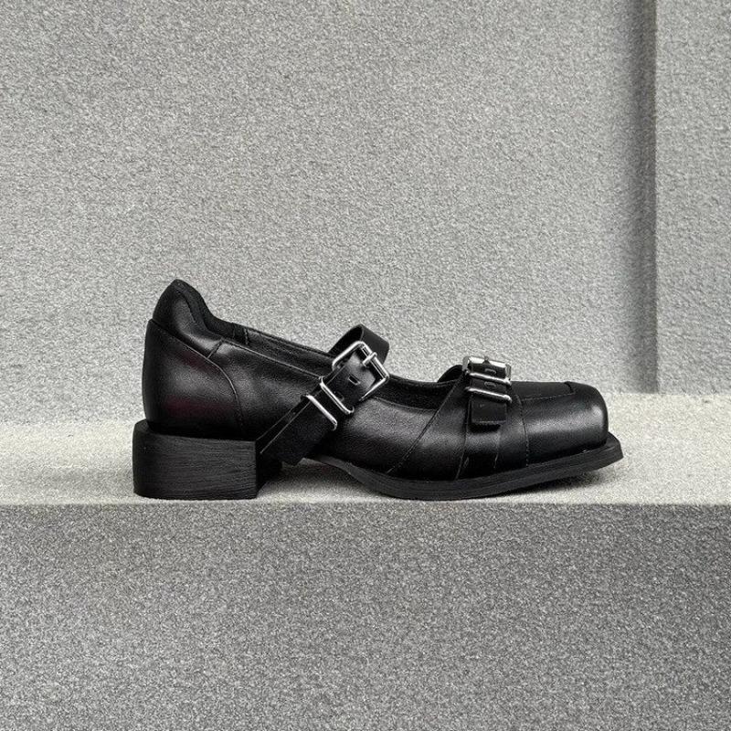 Fashion Niche Square Head Shallow Mouth Single Shoes Female Summer 2024 New Thick Heel Small Leather Shoes Platform Sandals