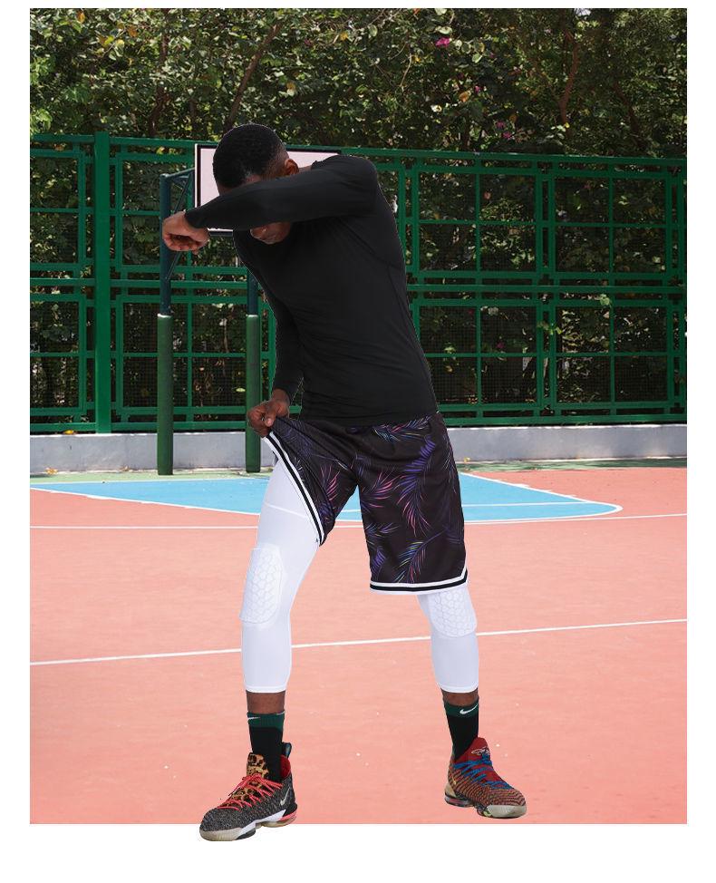 Men's Seven-Point Honeycomb Compression Basketball Pants with Knee Protection