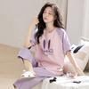 Bingxuemumian Women's Summer Pajamas, 2025 New Style with Built-In Chest Pads, Pure Cotton, Wearable Outside, Short-Sleeved, Plus Size, Home Wear Set