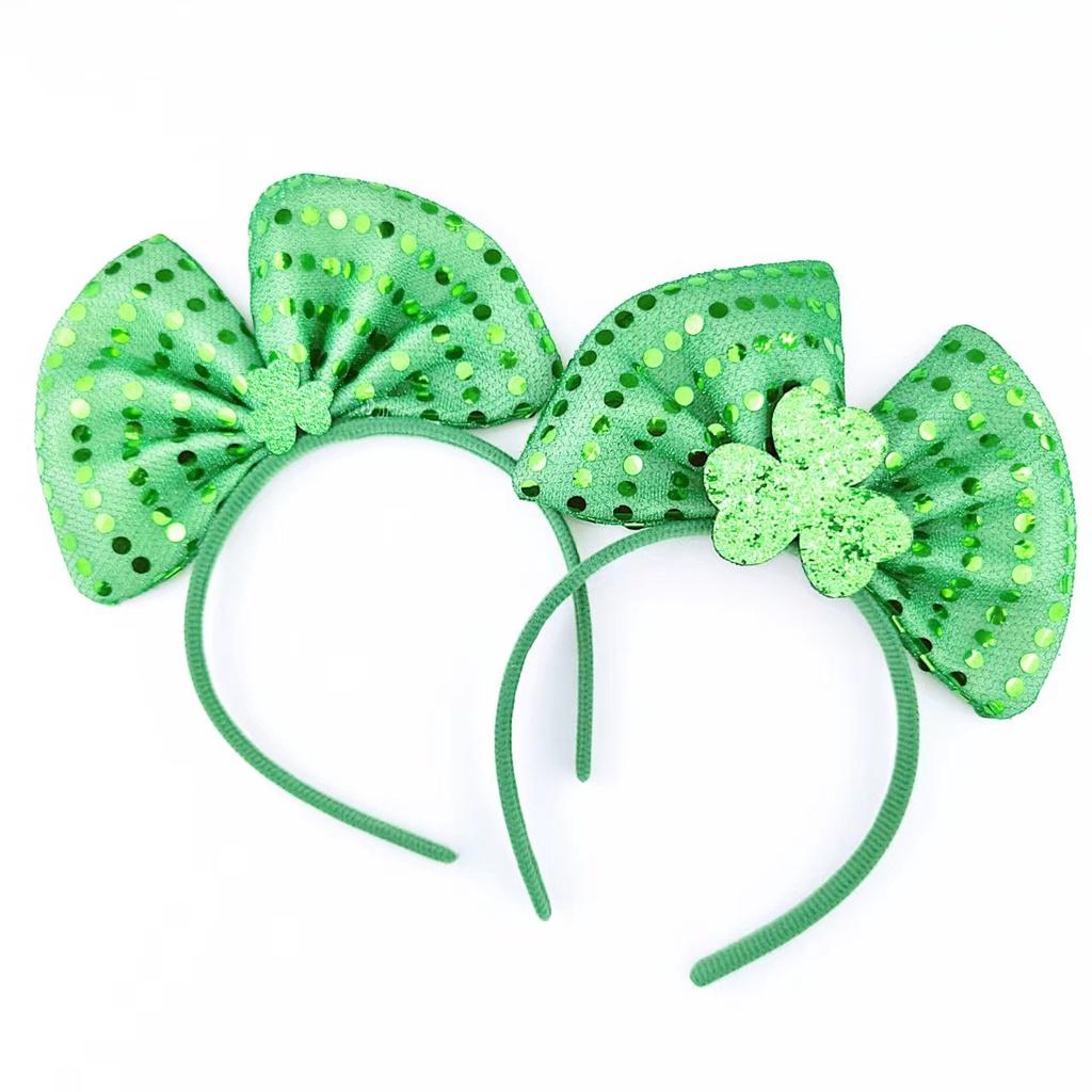 St. Patricks Day Hair Band Bow Tie Shamrock Green Irish Headband Girl Party Gift
