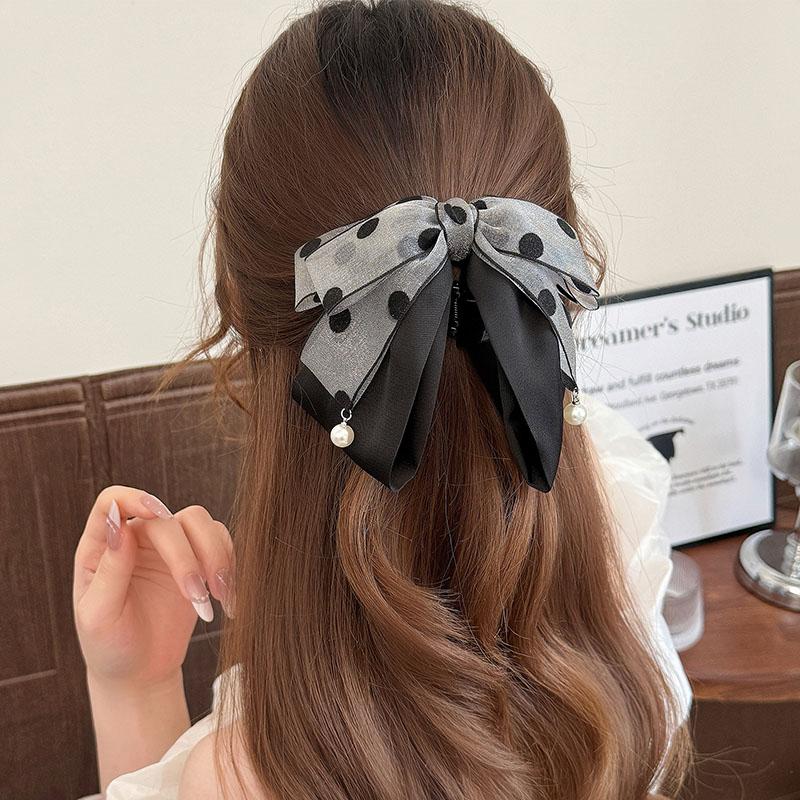 Korean Style Satin Dot Bow Hair Clips Banana Clip Women's Hair Accessories Fashion Ponytail Barrettes Hair Claws Hairpins