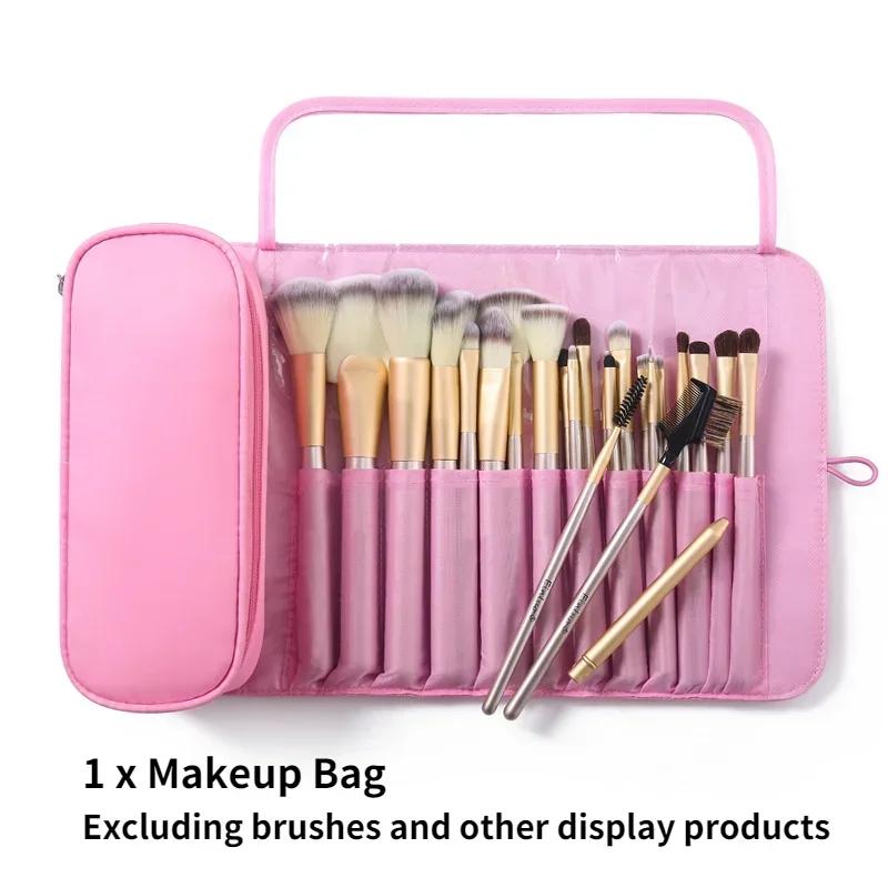 

1pc Multifunctional Portable Fold Makeup Bag Women Cosmetic Brush Bags Travel Organizer Rolling Bag Waterproof Nylon Makeup Case рожевий