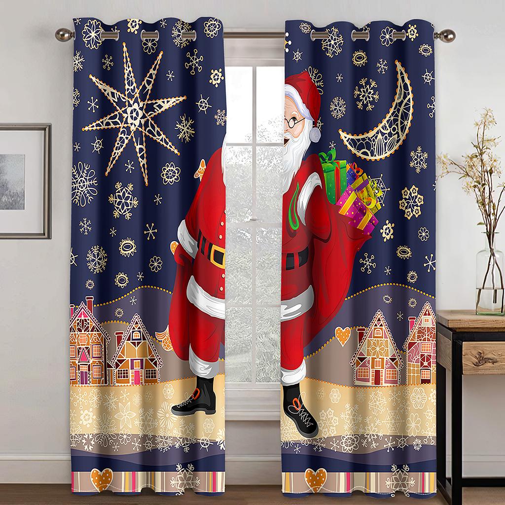 Weihnachtsdekoration Vorhang 3D Cartoon Weihnachtsmann Weihnachtsbaum Polyester Tuch Vorhang Schneemann Muster Festliche Atmosphäre
