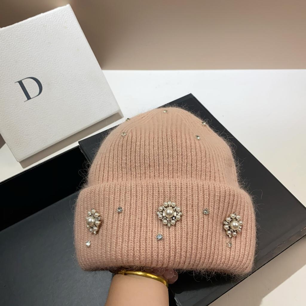 Palace Rhinestone Rabbit Fur Knitted Hat Princess Sweet Celebrity Xiaoxiangfeng Warm Ear Protection Wool Hat