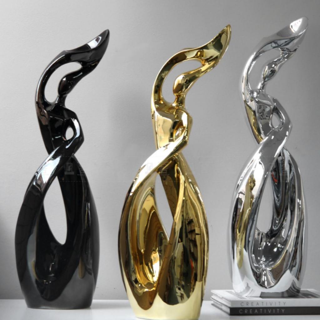 Abstract Human Figure Sculpture Looped Cutout Modern Resin Tall