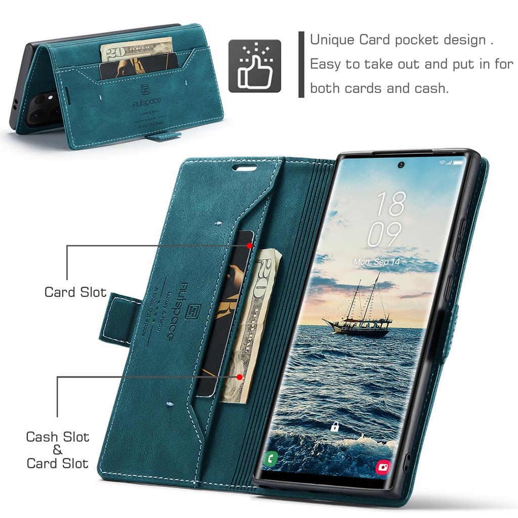 Premium Vintage Leather Wallet Case for Samsung Galaxy S24 Ultra - Flip Cover with Card Slots, Shockproof Retro Style (4 Colors)
