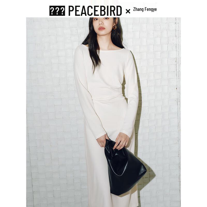 Peacebird Women's Long Sleeve Pleated Hepburn Style Midi Dress