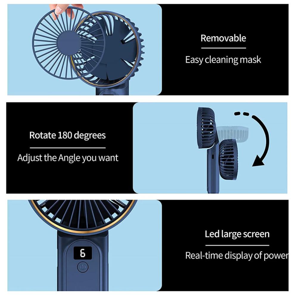 (Black) M12 Summer Cooling Handheld Fan USB Rechargeable Mini Foldable Desktop Fan with Neck Strap
