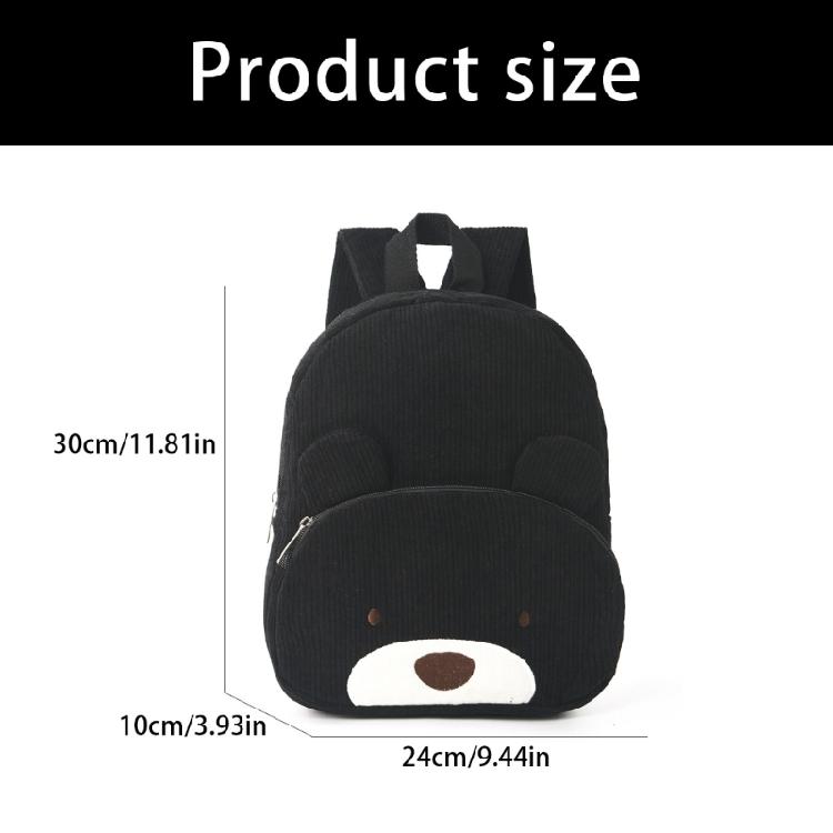 Corduroy Backpack With Bear Detail Generous Storage Space School Bag Casual Daypack for Student and Teens
