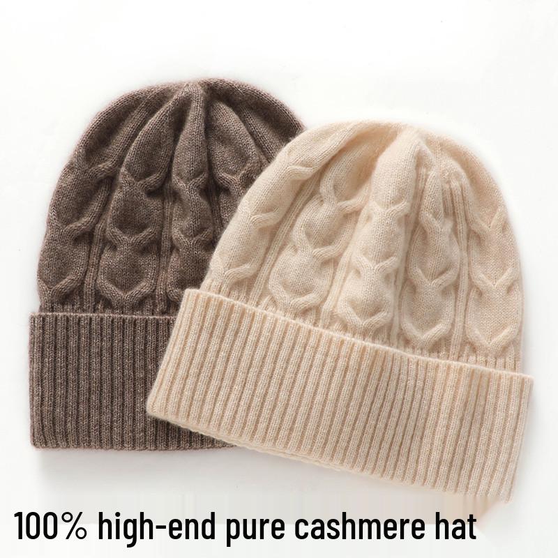 Unisex Retro Cashmere Cable Knit Hat - Warm and Versatile for Autumn/Winter