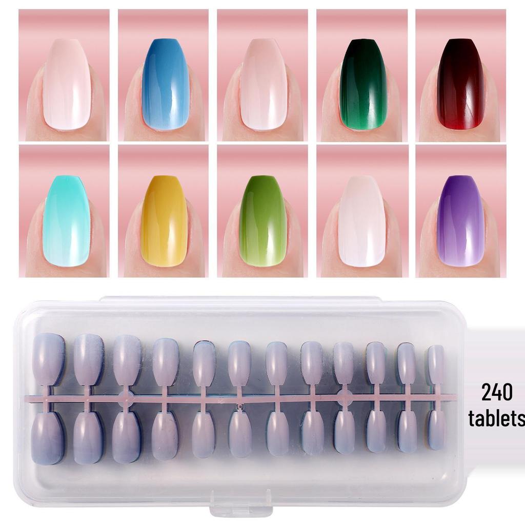 Colored Glitter Nail Art Tips - 240-Piece Set with Various Styles and Multiple Colors, Boxed Fake Fingernail Stickers