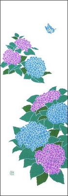 Färgning Anbo Handduk och Autentisk Färgad Bomull Tokuoka Tillverkad i Japan 35cm x 100cm "Hortensia Fjäril" 100%