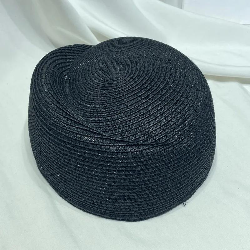 Women Vintage Straw Beret Hat Summer Fedora Sun Cap Hostess Pillbox Hat Millinery Fascinator Base Wedding Cocktail Party