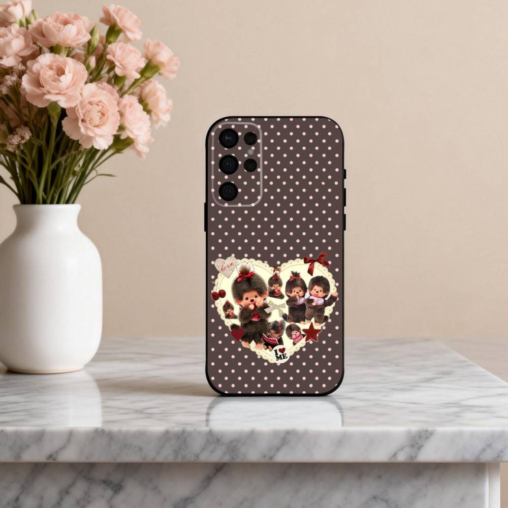 C-Cute M-Monchhichis-S Phone Case For Samsung S25,24,23,22,30,21,10,9,Ultra,Plus,Lite,FE,4,5 G Soft Black Case Samsung S24Plus