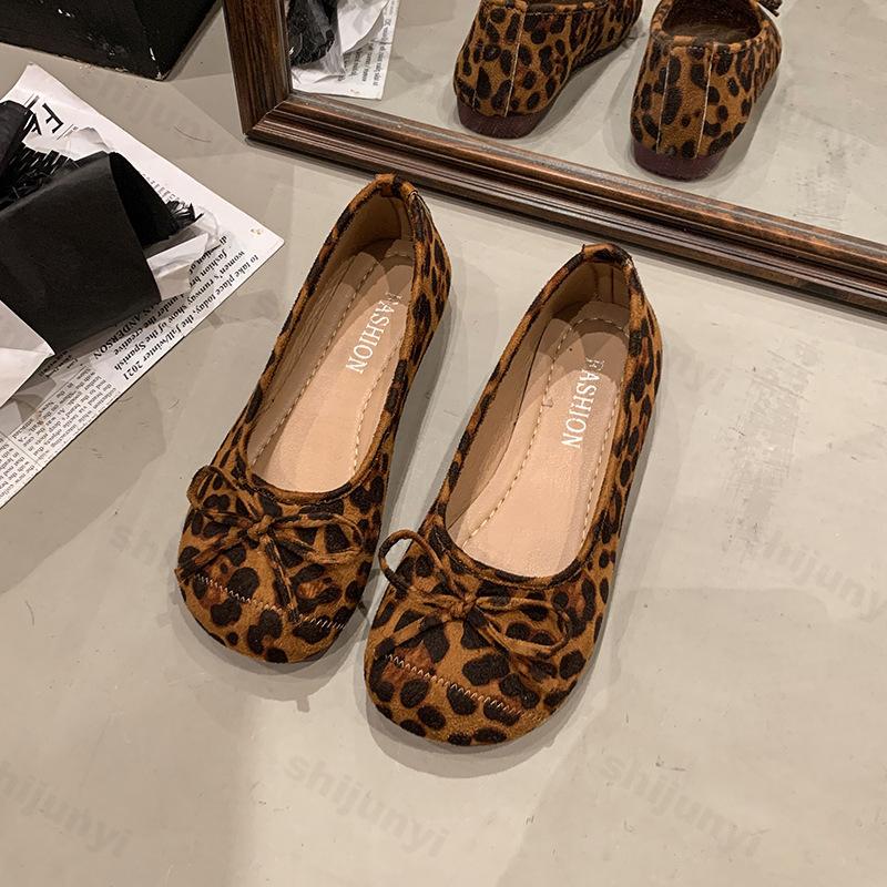 Fashion Women Flat Shoes Leopard Print 2025 Suede Fashion Shallow Bow Woman Shoe Candy Color Ladies Retro Casual Mary Jane Shoes Zapatos