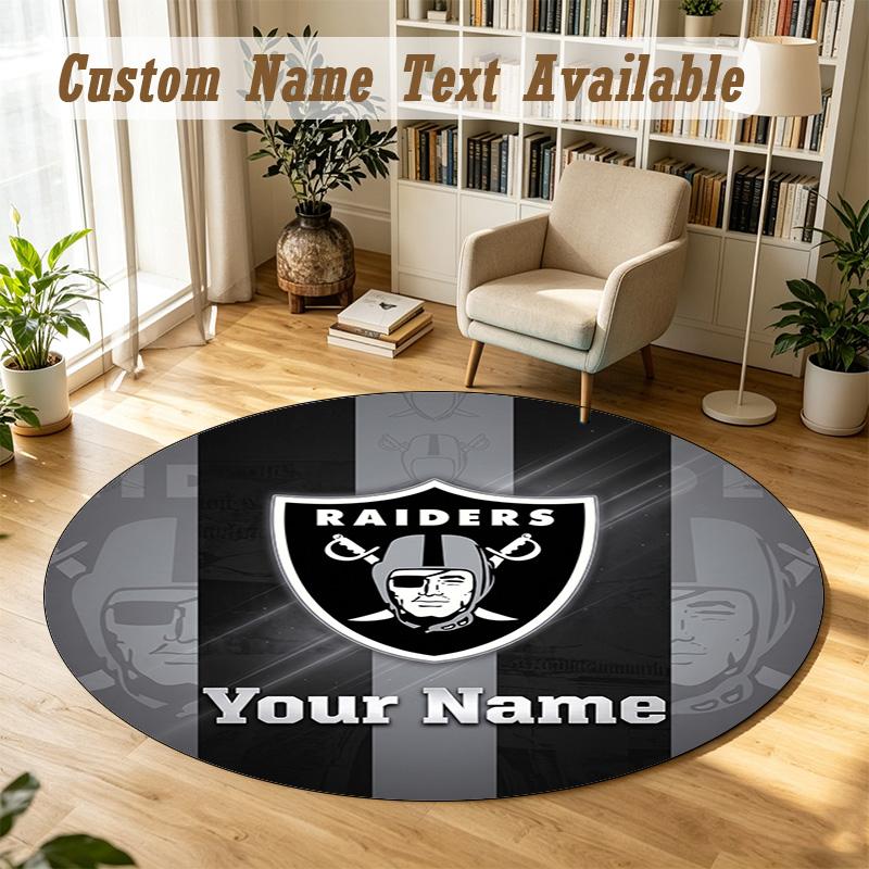 Round Rug Custom NameLas Vegas Raiders Pattern Non Slip Carpet Home Floor Decor