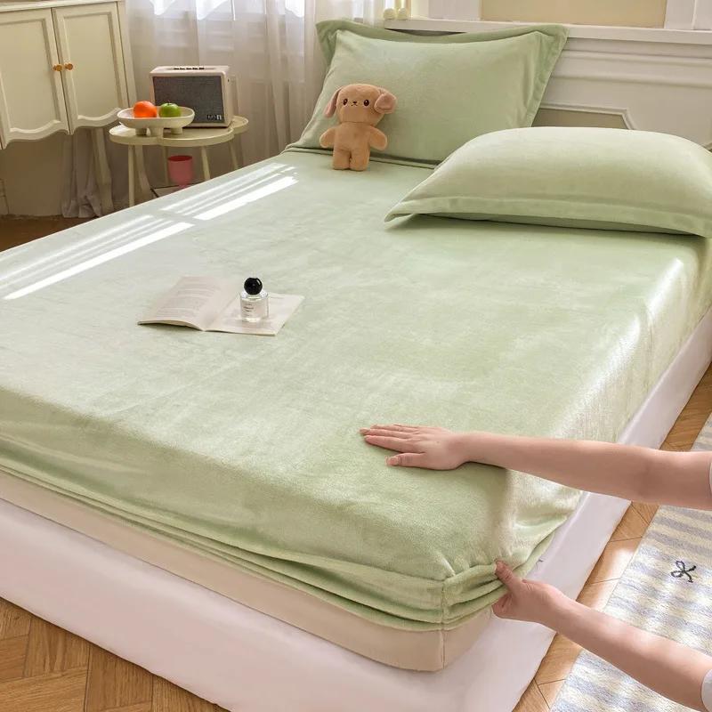 Autumn Winter Warm Fitted Bed Sheet Flannel Soft Comfortable Queen Bed Sheets Thicked Coral Fleece Mattress Cover Plush Bedsheet