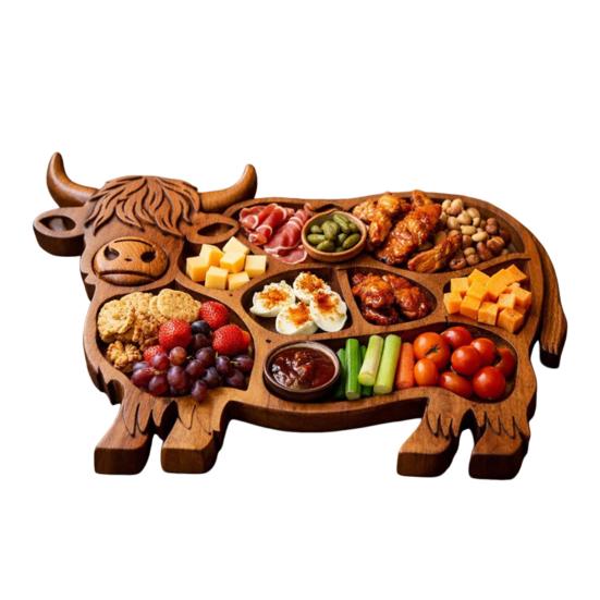 Drewniana deska do serwowania wędlin i serów ze zwierzętami i przegródkami Styl wiejski Królik Krowa szkocka Koń Orzeł Ser Przekąski Taca do serwowania Talerz na przystawki