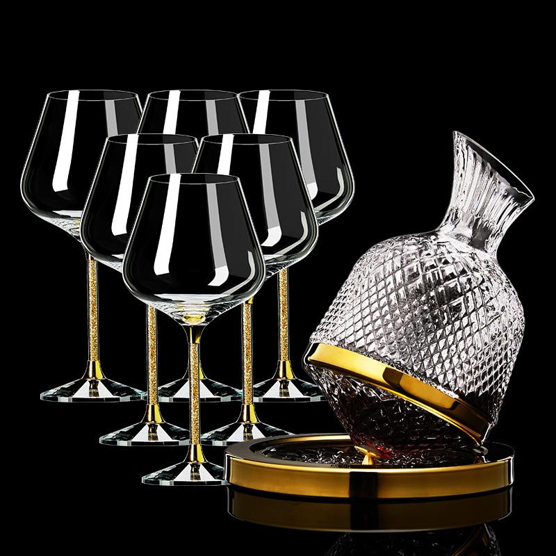 High-End Crystal Wine Decanter Set with Untoppleable Rotating Base,Smooth Aeration  Enhanced Release,Paired with Matching