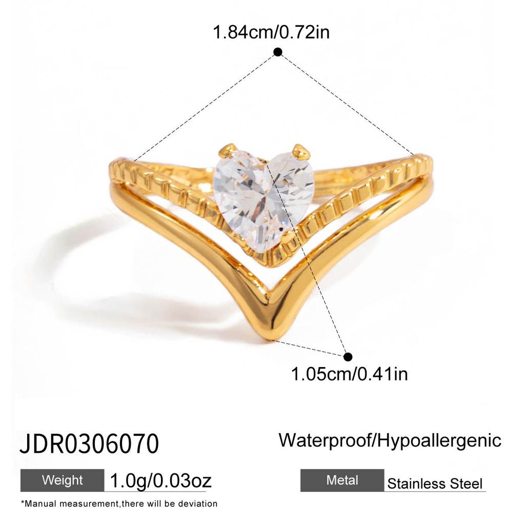 New Trend Stainless Steel Zircon Rings for Women Non-Tarnish Waterproof Jewelry Irregular Geometric Open Adjustable Ring