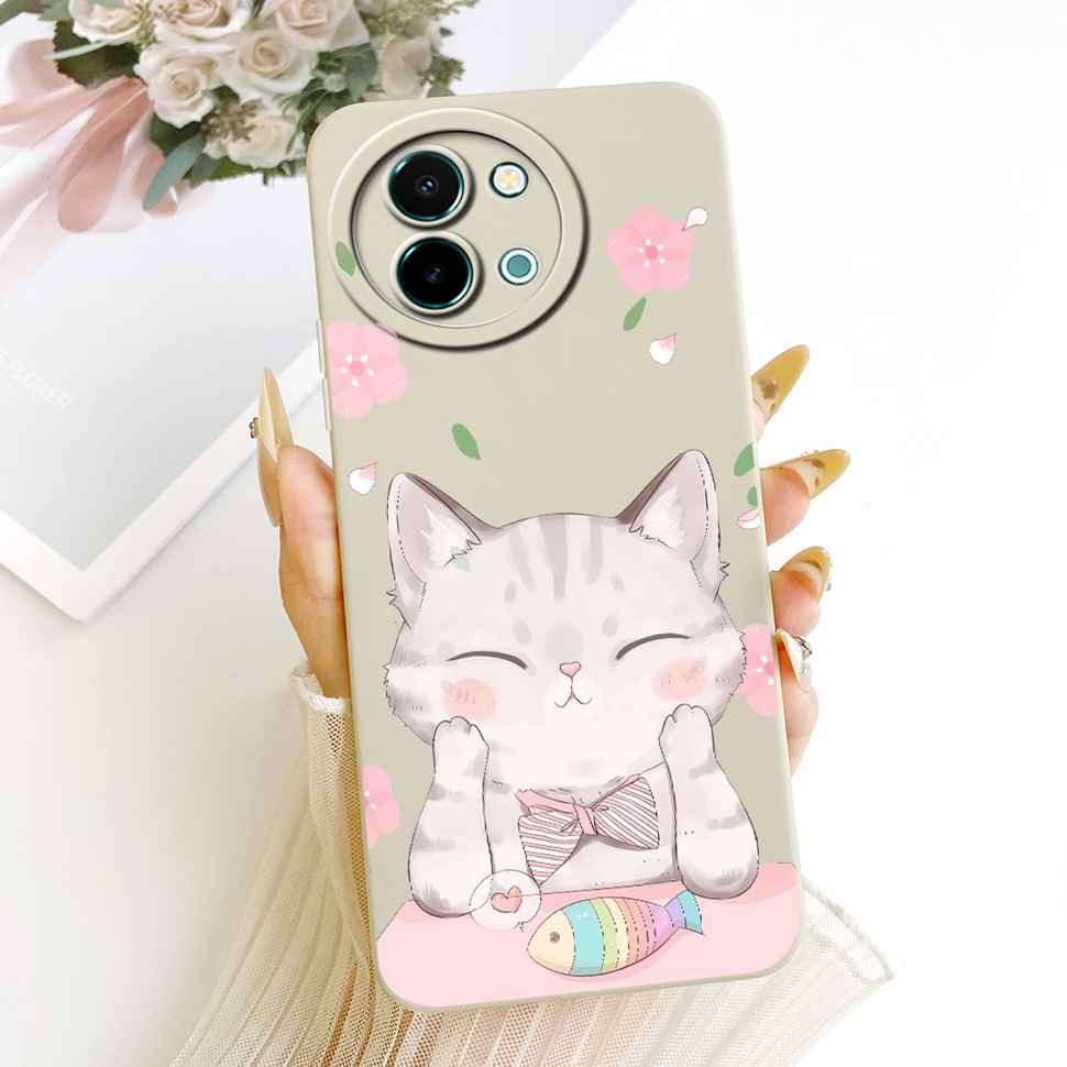 For Vivo Y38 5G Case Cartoon Cat Sunflower Silicone Back Cover For Vivo Y38 Y 38 5G Shockproof Phone Cases Bumper