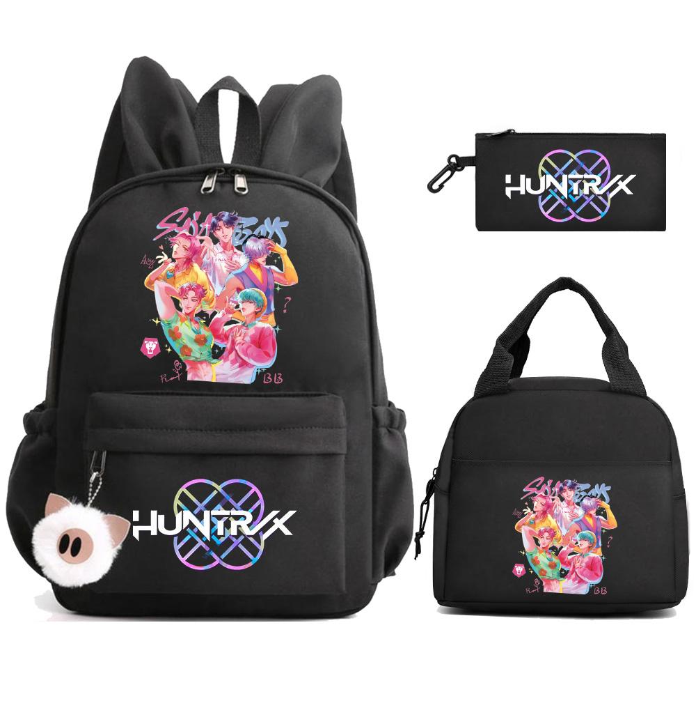 3Pcs/set K-Pop Demon Hunters Printed Backpack with Lunch Bag Pengcil Case for Teenager Girl Boy Back To School Bookbag Large Capacity Travel Bag