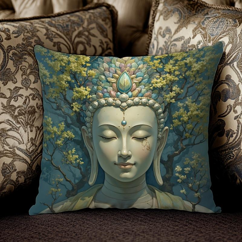 1pc Pillowcase, Meditation Pillowcase with Buddha Head and for Lotus Flower Pattern - Modern Minimalist Buddhist-style Pillowcase, Made of Soft and Sm