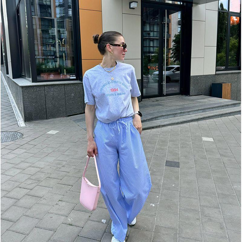 American Retro Sports Style Letter 1994 Print Small Icon Pure Cotton Shoulder Short Sleeve T-shirt for Women