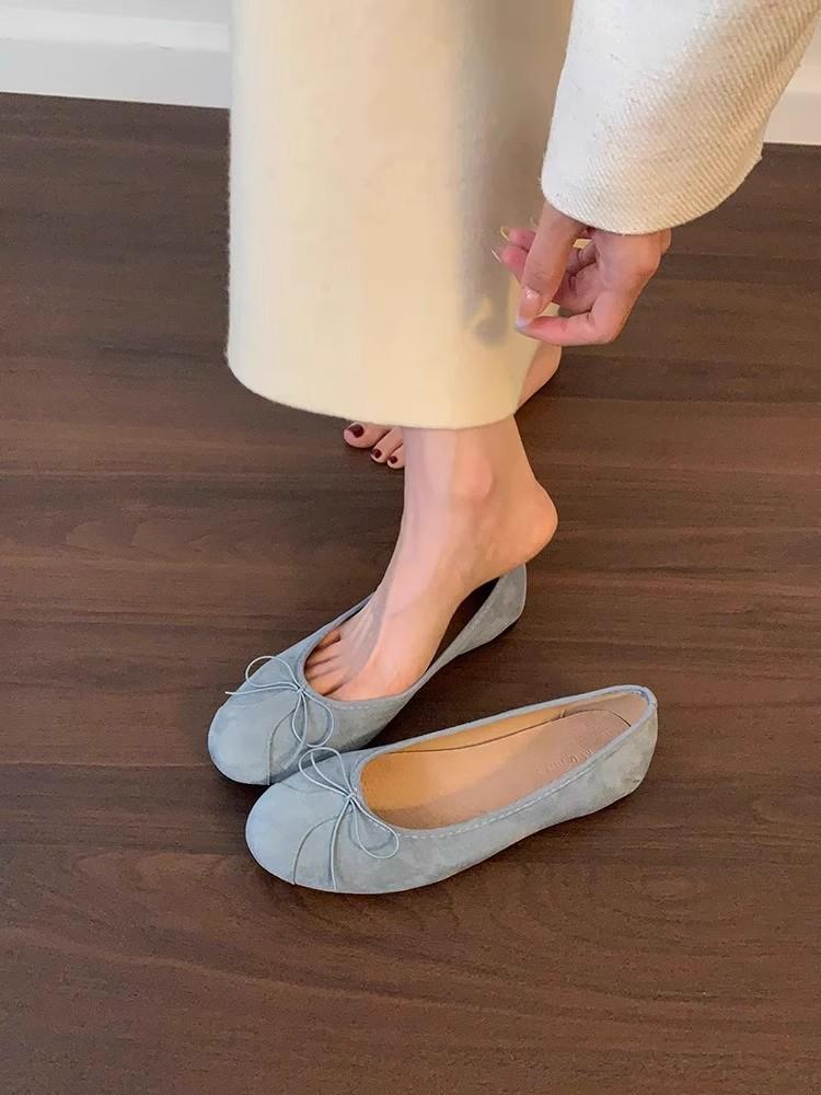 

Туфли Мэри Джейн в стиле феи с бантом женские 2025 года новые с юбкой одна педаль балетки с неглубоким горлом на плоской подошве 40 светло-синий