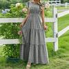Abito da donna con scollo a V, vita alta, stampa floreale, multistrato, manica corta, casual, maxi, per l'uso quotidiano